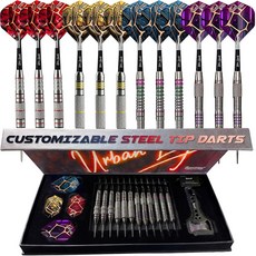 이그낫게임즈 다트 메탈 팁 세트 32개의 글라이드엑스프로 비행 멀티존 배럴 그립 1.4인치 알루미늄 샤프트 마그네틱 기프트 박스 및 액세서리가 포함된 12팩 스틸 어반 레전드, Miami Breeze