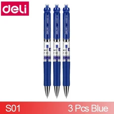 3개/묶음 델리 S01 프레스 젤 펜 0.5mm 스프링 헤드 롤러 볼 잉크 s206 색 옵션, 02 S01BLUE(3pcs)