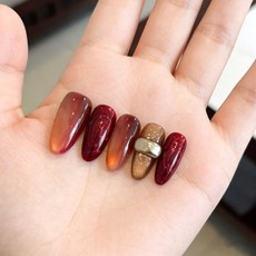手工穿戴甲 輕奢琥珀暈染燙金美甲貼片 顯白新年美甲, 1個, 中橢圓-AY0022,【S】