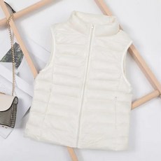 2022 얇고 가벼운 패딩 여성 조끼 칼라가 없는 라이너 짧은 조끼 큰 사이즈의 민소매 보온 라운드 넥 아우터