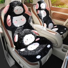 汽車坐墊 - 冬季毛絨保暖加熱座墊 - 可愛卡通羊座椅後排通用單座墊 (臺灣出貨), 1個, 後排底座一張,月光白, 月光白