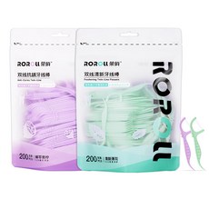 榮俏薄荷清新牙線雙線牙線棒，一次性牙簽，袋裝便攜，整箱批發，家庭號, 1個, 【2袋400支】清新薄荷+抗齲萃檸, 200支/袋