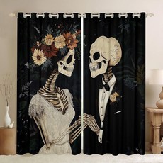 [ 1133441 ] 슈가 스컬 너비 106.7cm(42인치) x 길이 213.4cm(84인치) 2패널 암막 커튼 성인용 로맨틱 커플 프린트 및 드레이프 외래 해골 뼈 커튼