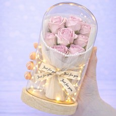 모아룸 LED 유리돔 무드등 꽃다발 카드 포함 선물세트, 사랑06