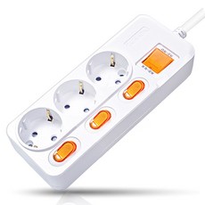 개별스위치 멀티탭 KC인증 접지 과부하차단 2800W 절전 콘센트 3구 멀티탭, 화이트(빨간스위치), 1개, 3m