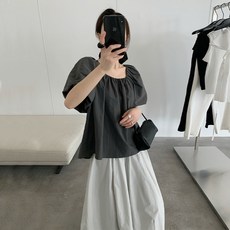 투니스 여성 단색 루즈핏 반소매 블라우스