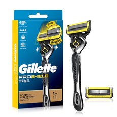 질레트 프로쉴드 옐로우 매뉴얼 면도기 핸들 + 면도날 2p, 1개