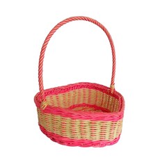 愛心藤編小提籃, 米白+粉紅, 1個