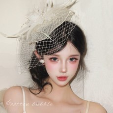 網紗禮帽頭飾 民國復古風法式高級感頭紗髮飾, 1個, 米白花朵網紗小禮帽