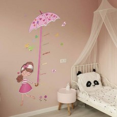 아이방 키재기 시트지 우산든소녀 신장 성장기록 감성 스티커, 아이방 키재기 시트지 우산든소녀 신장 성장기록 감성 스