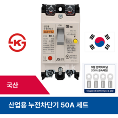 전기 누전차단기 50A 2p 단상 산업용 차단기 ELB 압착터미널(4개), 1세트