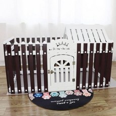 강아지 반려견 가림막 대형견 플라스틱 펜스 펫룸 견사, 1개, 커피 컬러+화이트 도어+화이트 반 상단