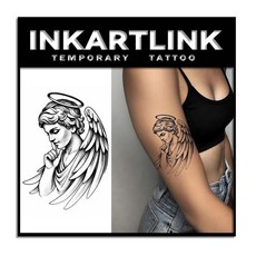 INKARTLINK Tattoo Tech 미디엄 반영구 타투 2장 성인 아트 디자인 임시 타투 1-2주 지속 방수 사실적인 외관 반사 없음 (허쉬 엔젤), 허쉬 엔젤