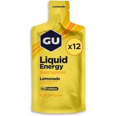 GU 에너지 액상 젤 복합 탄수화물 함유 비건 유제품 무 이동용 어떤 운동이든 12개입 딸기 바나나, 레모네이드