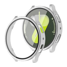 갤럭시워치7 호환 풀커버 케이스 PC 강화유리 40mm 44mm, 실버, 1개