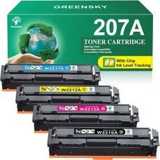 GREENSKY 그린스카이 PG 545 XL 블랙 교체용 캐논 프린터 카트리지 픽스마 TS3350 TS3450 MX495 TR4550 TR4650 TS3451 TS3351 TS, Black Cyan Yellow Magenta/207A