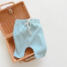 Baby Studio 夏款嬰幼兒五分褲 華夫格棉質寬鬆褲, 藍色,66, 1個