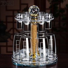 Z3JC 水晶玻璃白酒杯分酒器家用喝酒杯子套裝帶刻度酒具輕奢一口杯高檔, 1個, 【6壺6杯旋轉架】透明分酒器100ml+酒杯:如圖