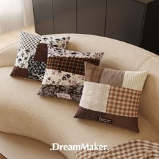 패치워크 쇼파쿠션 커버 빈티지 감성 체크 인테리어 브라운 패브릭 소품, 가로패턴