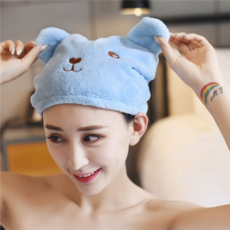 헤어 드라이 캡 초극세사 곰돌이 흡수력 극세사 헤어 캡 빠른 목욕 목욕타월 어린이 유아 아기 젖은 타월 아동, 블루