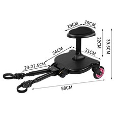 레버딜 유모차휠보드 발받침 연결의자 둘째 트레일러 보조의자 보조발판 외출 벨크로 안전한 부드러운, 1개, 확대형 핑크 퀵 릴리스 잠금 버클 포함