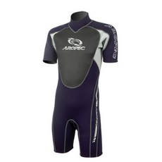 AROPEC 3/2mm 男款短袖短褲連身防寒衣 紫玉蘭, 深藍/淺灰色,2XL