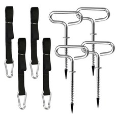 디럭스 쉘터 타이 다운 키트 24260 Eskimo QuickFish 시리즈 및 클램 얼음 낚시 텐트 아이스 앵커 도구 액세서리 키트 4개 통합 타이트너가 있는 로프 4개., 디럭스 쉘터 타이 다운 키트 24260 Eskimo Q