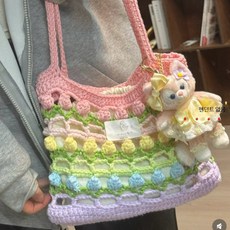 핸드메이드 와플 메쉬 가방 DIY 키트 겨울용 뜨개질 패키지 여성용 에코백 만들기 취미, 재료패키지 대형 금색향 안감 없음, 1개