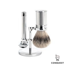 CONQUEST 德國 MUHLE 穆勒 S091M89SR R89頂級修容套組 三件組 手動刮鬍刀 頂級獾毛刷, 1個