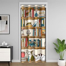 Erosebridal 출입구 프라이버시를 위한 책장 도어 커튼 만화 암막 커튼 너비 86.4cm x 길이 203.2cm(34 80인치) 고양이 옷장 학교 도서관 문 드레이프