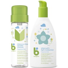 babyganics 貝碧潔 嬰兒免沖洗微胞潔膚露 147ml + 保濕潤膚乳 236ml 套組, 1個
