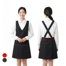 쿡셰프 X형 단추여밈 엉덩이 덮는 앞치마 4종 택 1 (조끼앞치마 배색앞치마), 레드포인트, 1개
