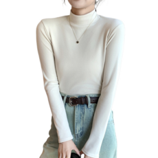 OniWear秋冬女裝半高領德絨打底衫，內搭加厚保暖上衣，多色可選，舒適親膚，展現優雅氣質
