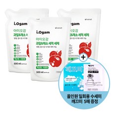 아이오감 1종 과일&채소세제 액상형 리필500ml x3개 + 깨끄미 일회용 수세미 5매, 1세트, 1.5L