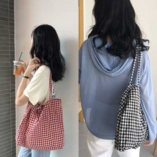 클래식 체크패턴 패브릭 에코백 캔버스 나들이 가방