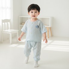 몽실이 체크 거즈면 7부 상하복세트 아동 유아 실내복