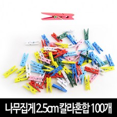 나무집게 (칼라혼합) 2.5cm X 100개 사진집게 우드집게, 칼라혼합-2.5cmX100개, 1개