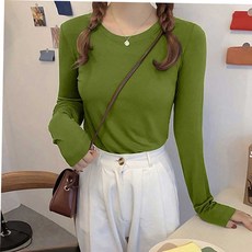 레이어드룩이너웨어 라운드 티셔츠 여성용 이너 웨어 슬림핏 무지 긴팔 ZSW9B57FF