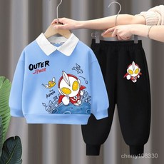 【桃園-出貨】兒童套裝 男童長袖 男童奧特曼衣服套裝2024春秋季兒童中小童假兩件衛衣褲子兩件套潮 PVNQ
