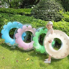 帽帽家 台灣現貨 兒童泳圈 大人泳圈 白色 小孩泳圈 韓系泳圈 花朵泳圈 透明泳圈 游泳圈 手把泳圈 大泳圈, 綠色,70, 1個