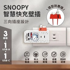 SNOOPY史努比 智慧快充壁插 (附紅屋造型防塵塞) 史努比插座 卡通插座 壁插, 1個, 太空