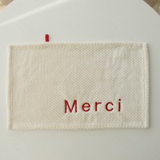 이소품 레터링 자수 핸드타올 주방고리수건 주방타올, 1개, Merci_화이트(06553B)