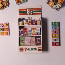 미니어처 슈퍼마켓 냉장고 자석 모형 디저트 놀이 장난감 장식품 인테리어소품, 세븐일레븐 + 50가지 소품