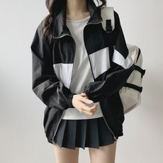 [고밀도 국내제작] 데이지클로젯 사선 배색 오버핏 바람막이 집업 / 봄 가을 간절기 루즈핏 아노락 긴팔 학생 교복 아우터 커플템 데일리룩 여성 여자 남성 남자 남녀공용 기본템 자켓