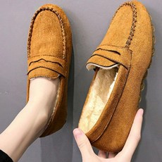 따뜻한 털 안감 여성용 스웨이드 겨울 털신 신발 패딩화 모카신 양털로퍼 털모카신 운동화
