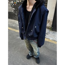 連帽毛領寬鬆多紐扣工裝棉服夾克外套