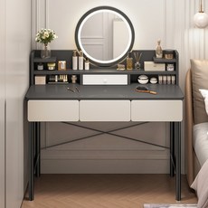 뷔이위이 화장대 서랍형 입식 북유럽 메이크업 LED 테이블, 그레이-100cm