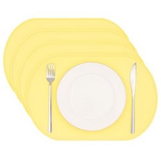 Yuuzue 타원형 실리콘 플레이스 매트 베이지 6개, 라이트 옐로우