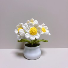 귀여운 털실 뜨개질 미니 화분 인테리어 책상 장식 자동차 장식, 하얀 5구 데이지