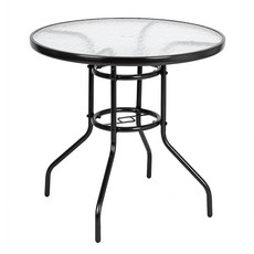 HOMESHOP 원형 강화유리 야외 테이블 정원 배란다 거실 철제 테이블 투명 800mm, 검은색